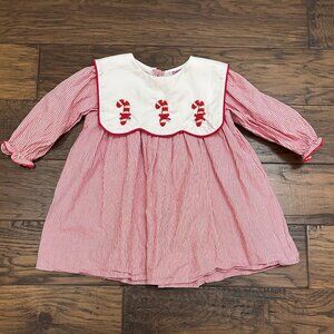 French Knot Candy Cane Red Striped Christmas Dress